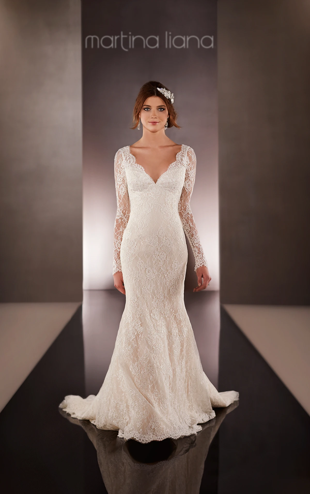 Lace Over Silk Long Sleeve Wedding Dress Martina Liana