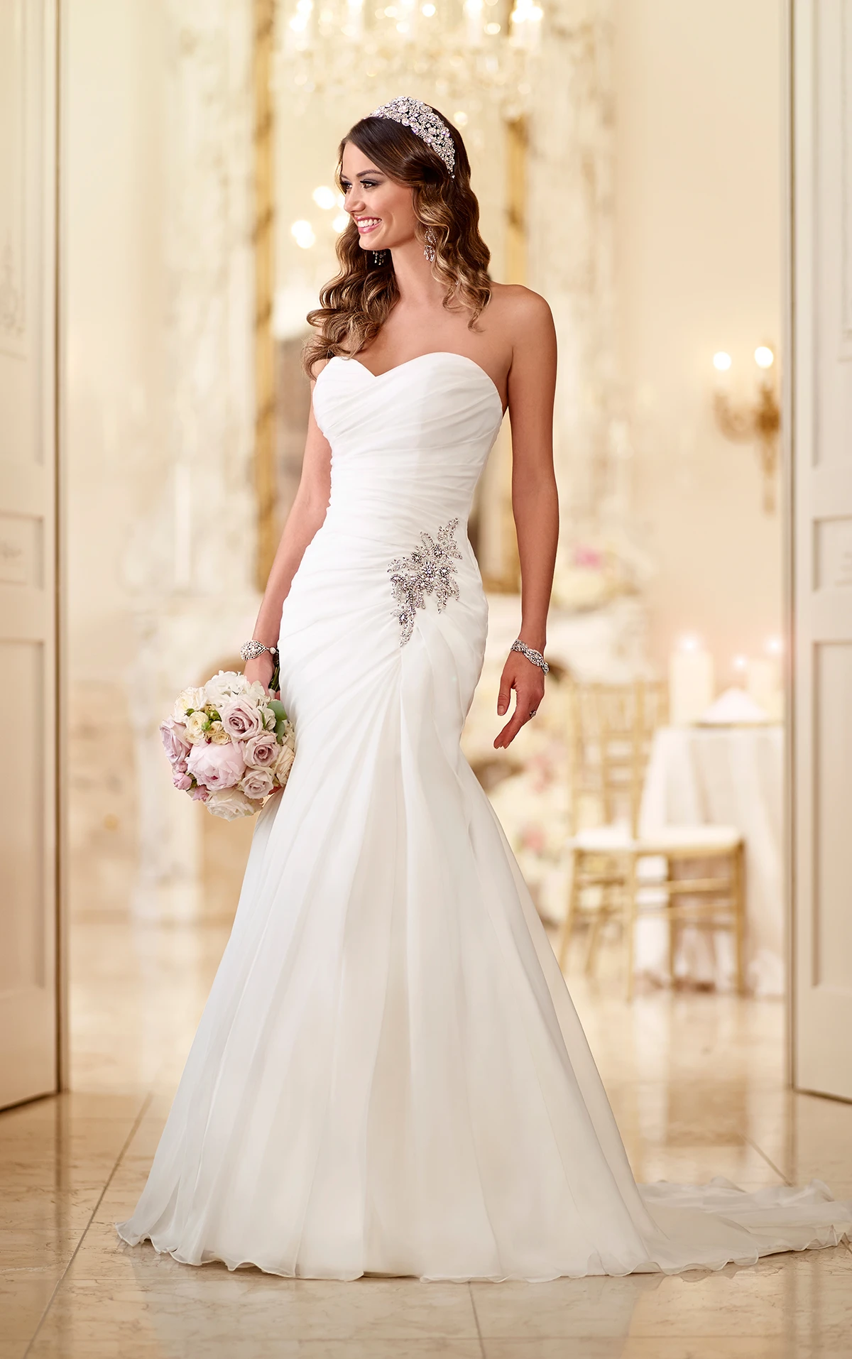 Sparkly Organza Strapless Wedding Gown Stella York