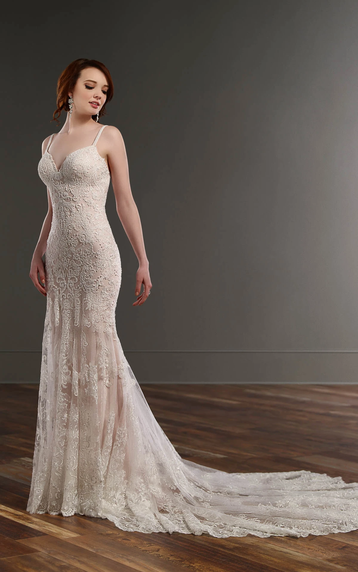 Beaded lace sheath wedding dress | Martina Liana