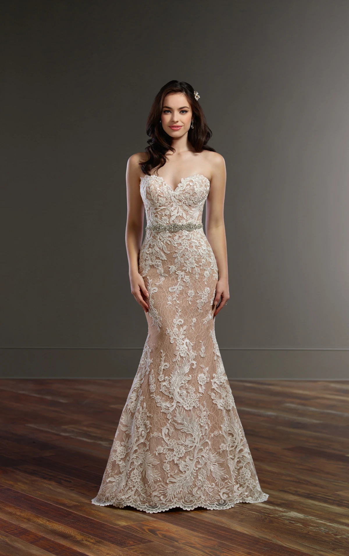 Sweetheart ivory lace nude lining wedding dress from 