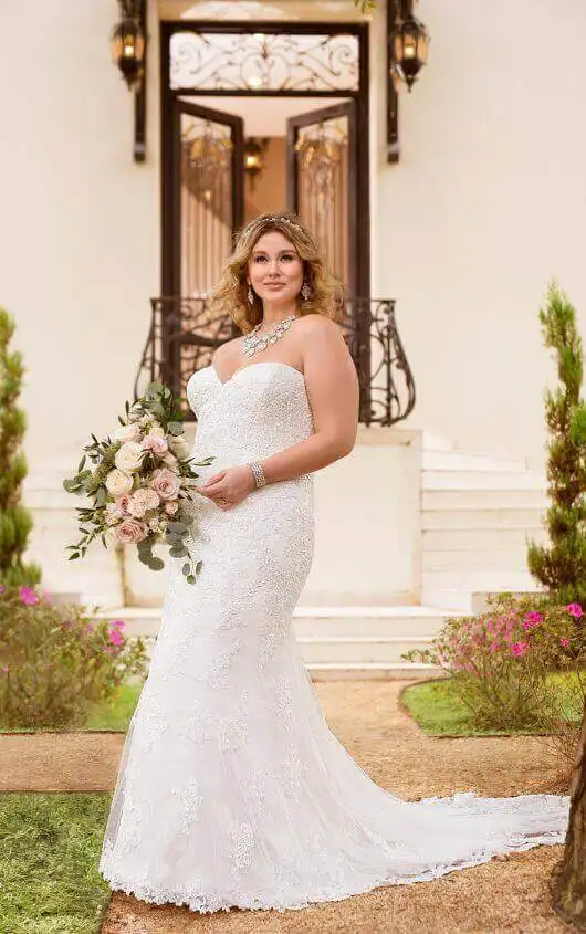 6286+ Plus Size Lace over Satin Fit and Flare Wedding Dress by Stella York