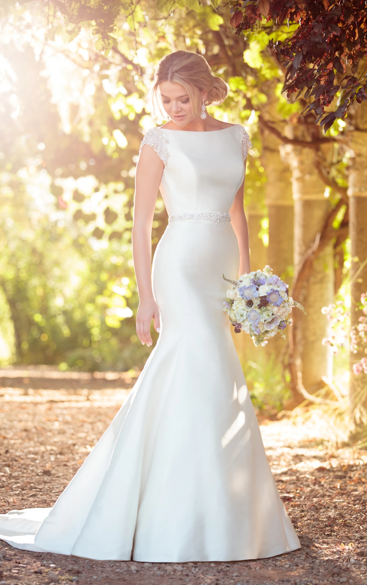 Modern Fit & Flare Wedding Dress with Embellished Cap Sleeves