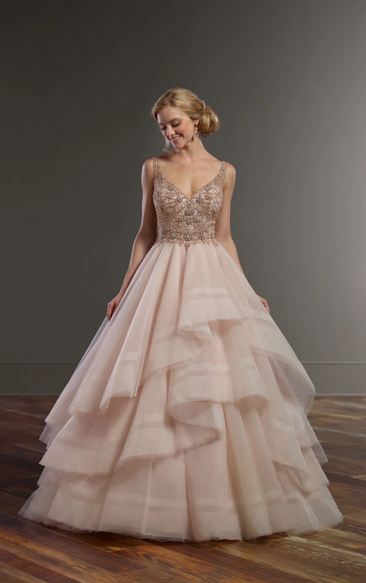 Pink Wedding Dress with Rose Gold Beading Martina Liana
