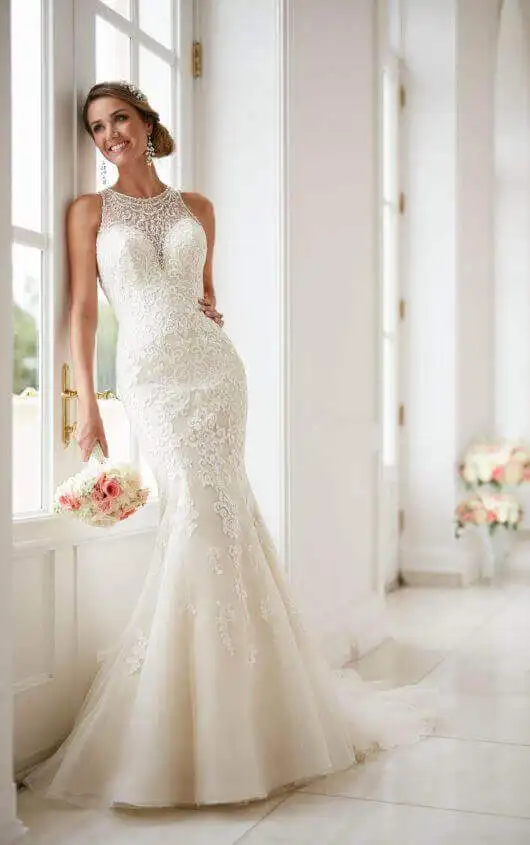 lace neck wedding dress