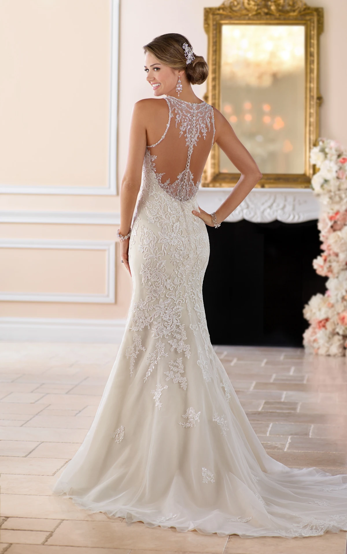 Elegant High Neck Wedding Dress with Lace Beading Stella