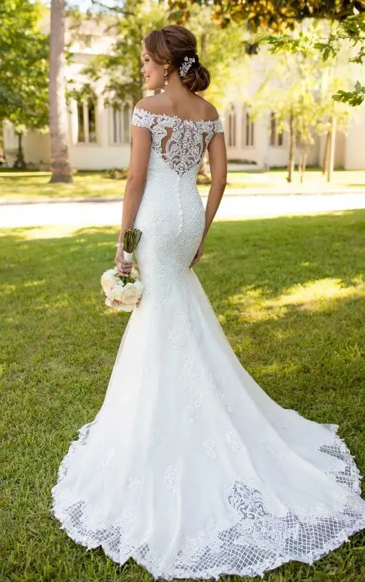bardot wedding dress with sleeves