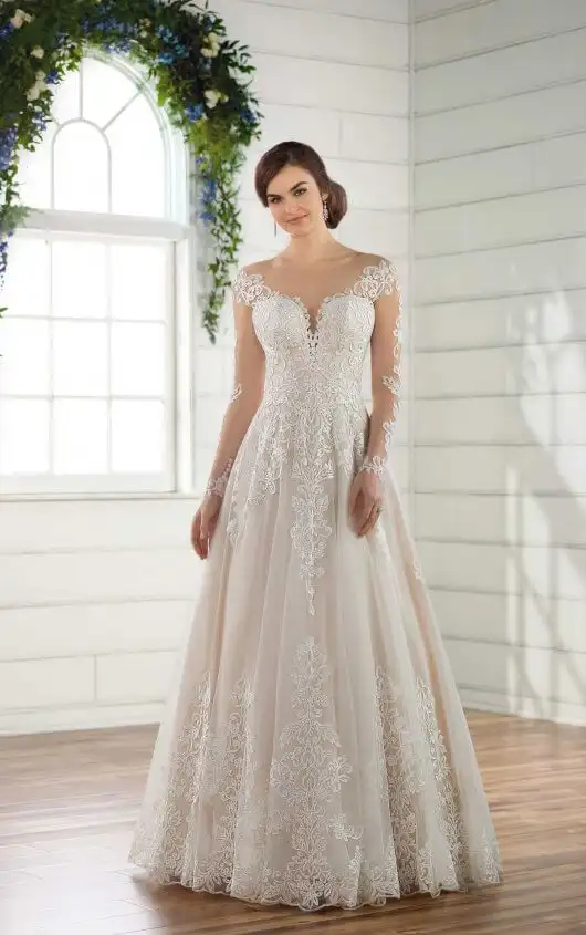 a line wedding gown with sleeves