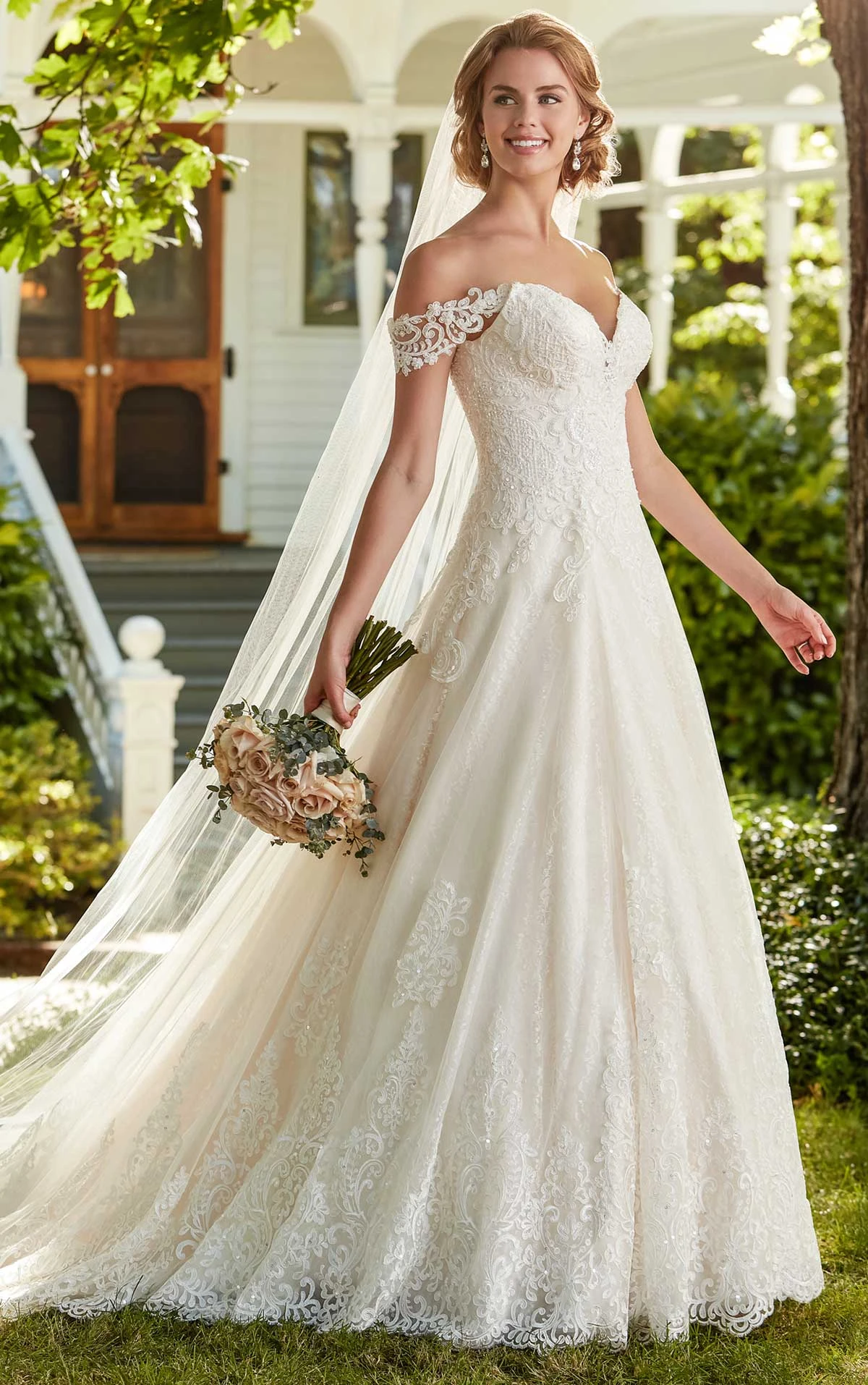 Mixed-Pattern Lace Wedding Dress with Beading