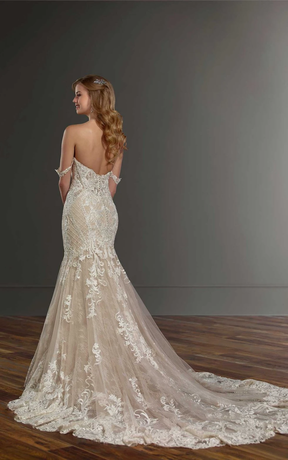 Dramatic Lace Off-the-Shoulder Wedding Dress | Martina Liana