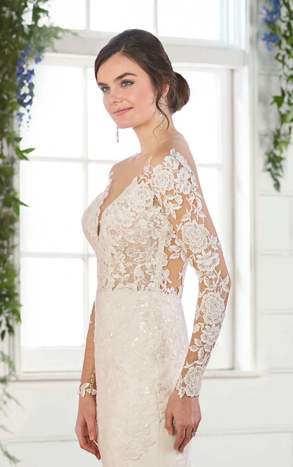 Wedding Dress with Lace Sleeves and VNeck Essense of