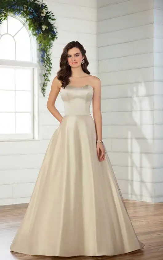 satin ball gown wedding dress with pockets