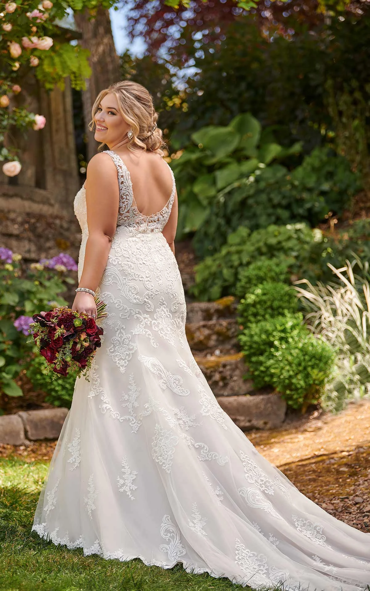 PlusSize Lace Wedding Dress with High Neckline Essense