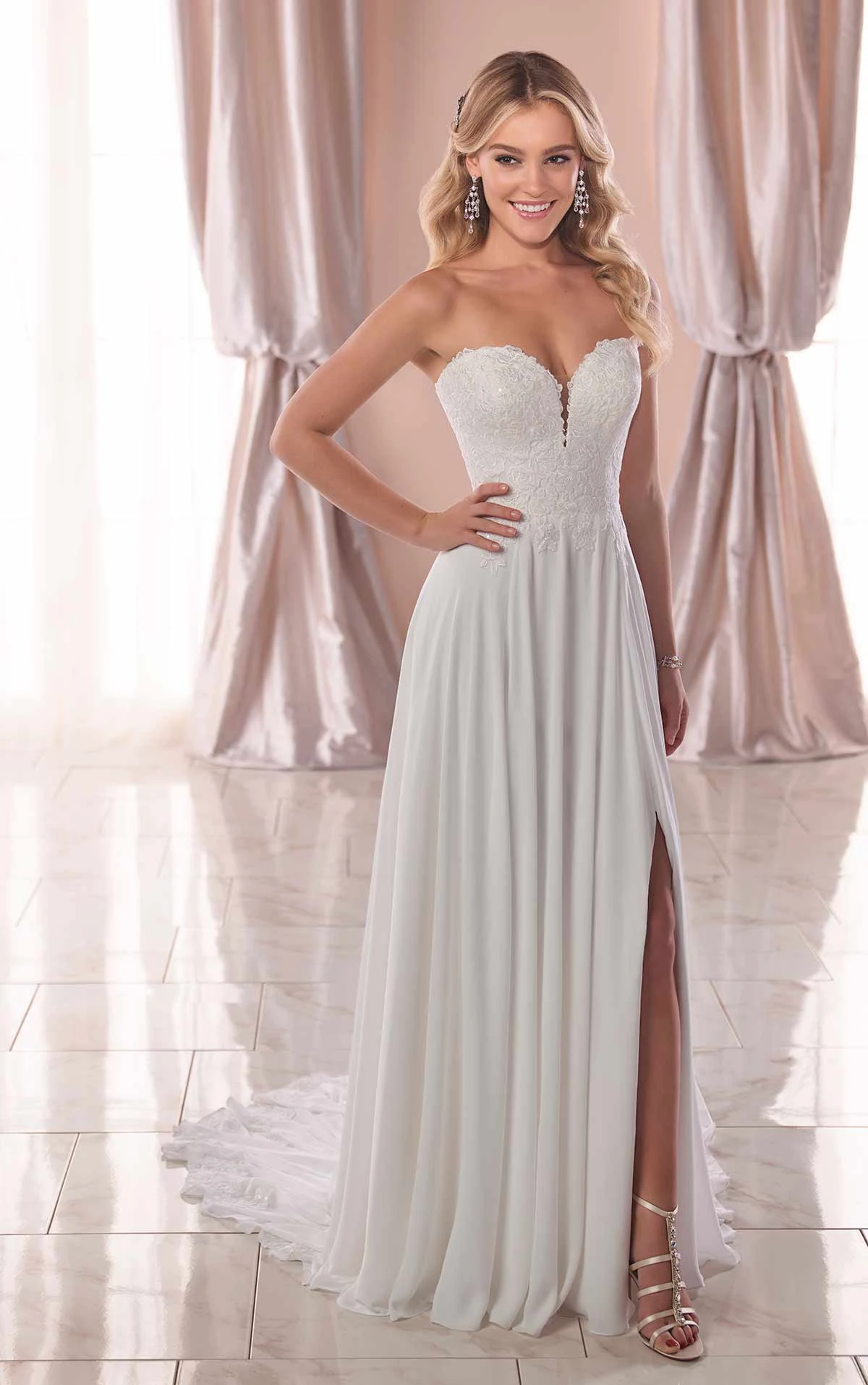 Details about   Strapless Chiffon Pearl Beach Wedding Dress Ivory White Simple Bridal Gown Size