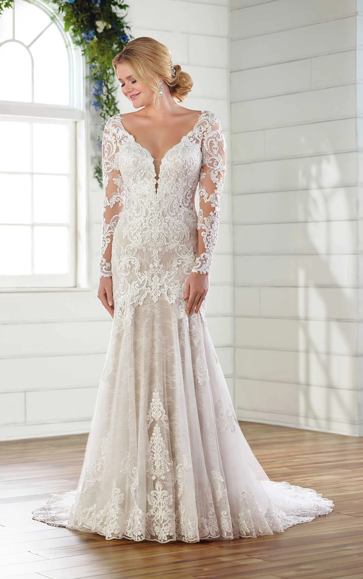 LongSleeved Lace Wedding Dress with Open Back