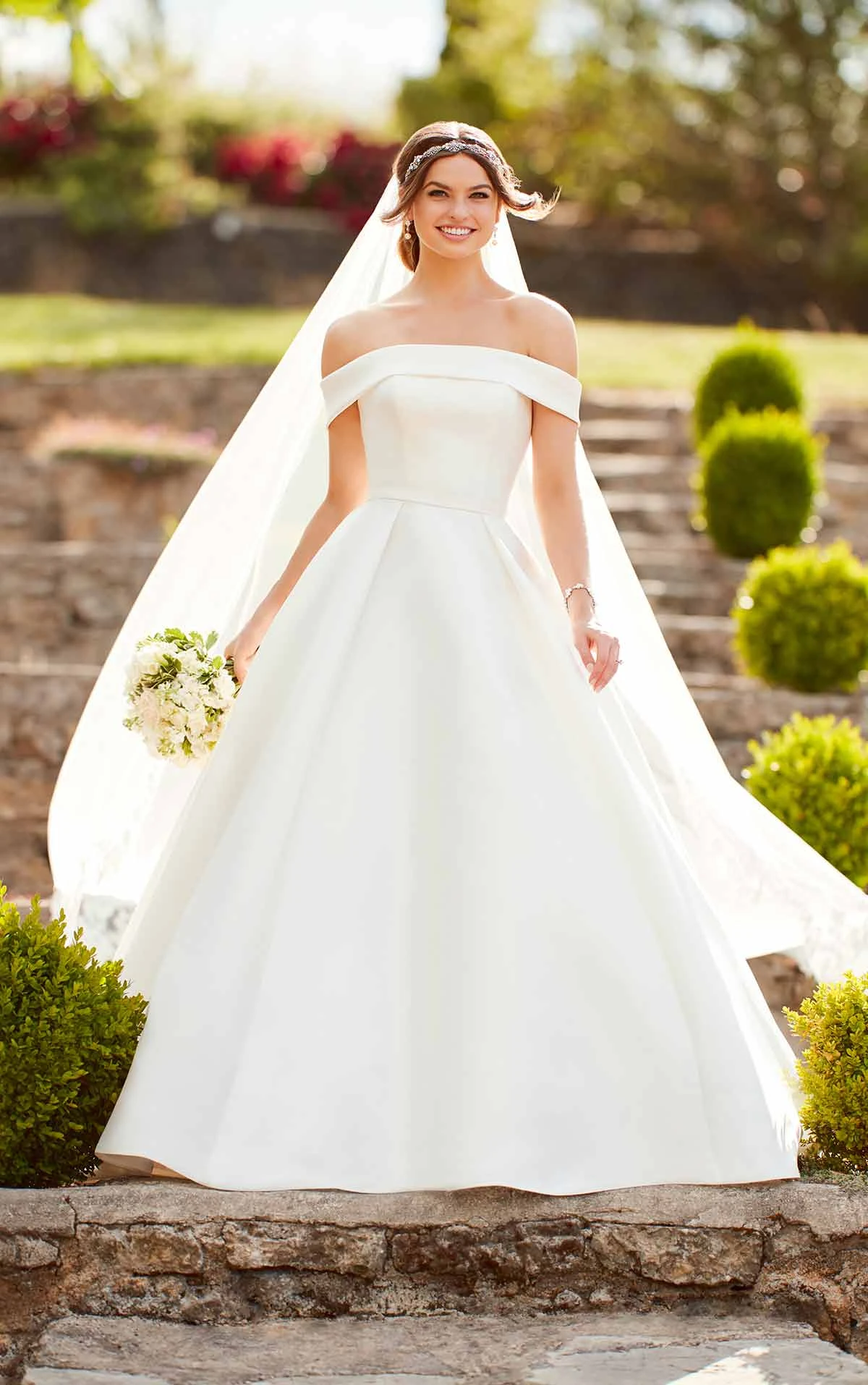 simple white off shoulder wedding dress