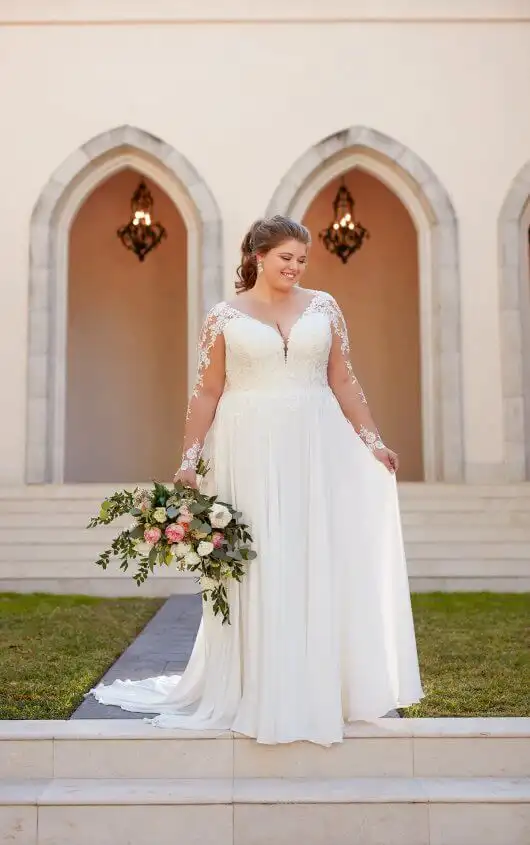 plus size white gown with sleeves