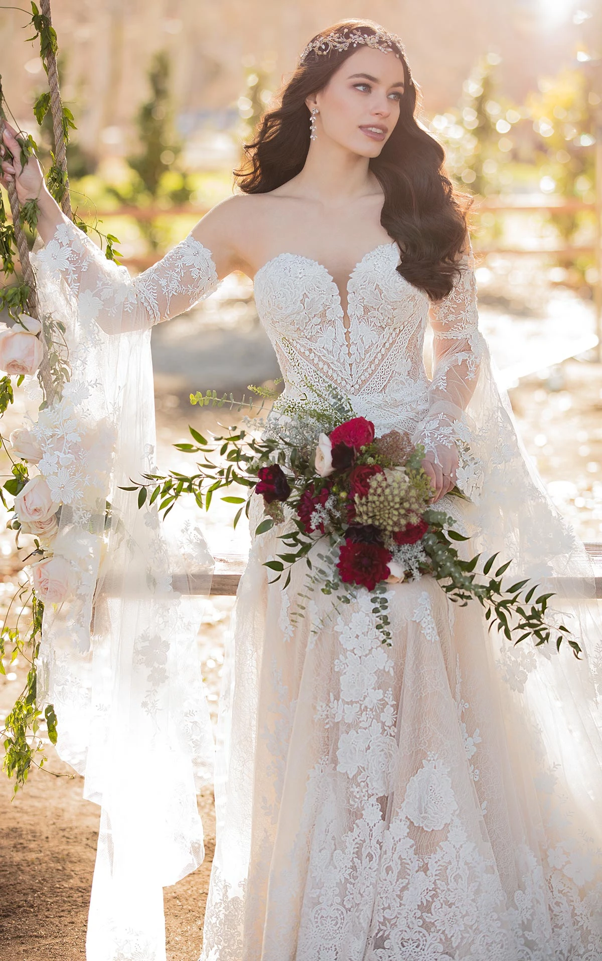 Bohemian Lace FitandFlare Wedding Dress with Detachable