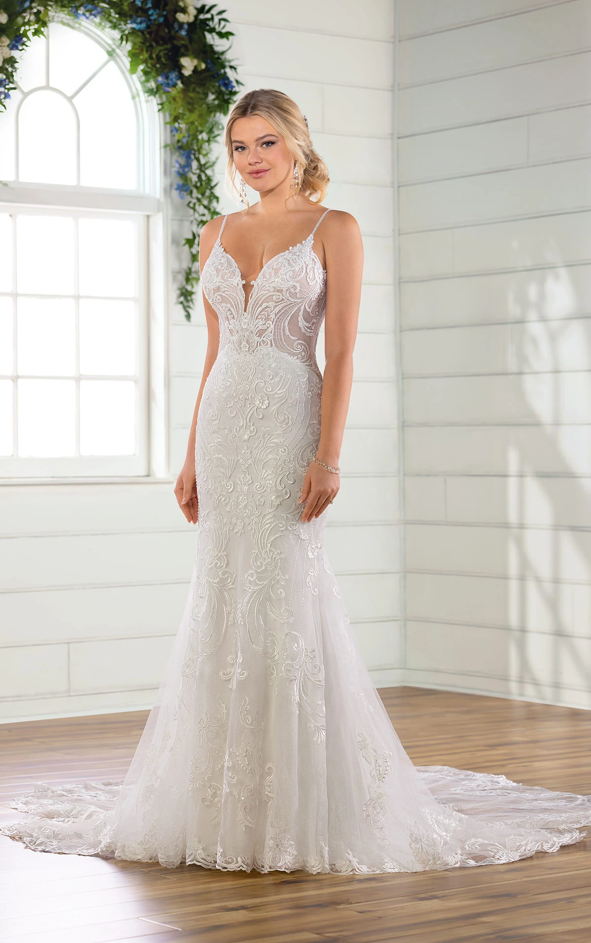 Beaded Fit-and-Flare Wedding Dress with Glitter Tulle ...