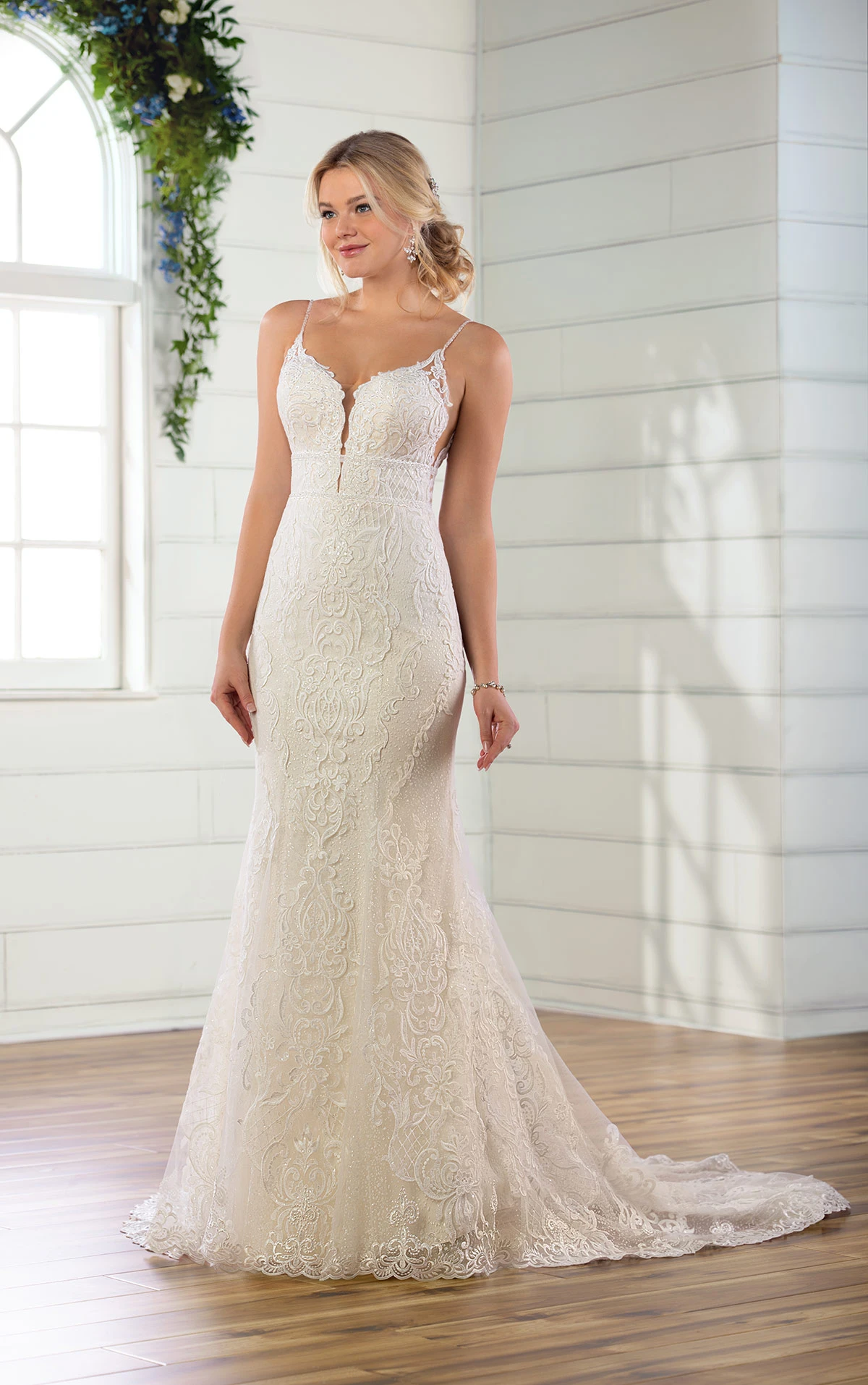 Double Banded Lace Wedding Dress with Glittery Tulle