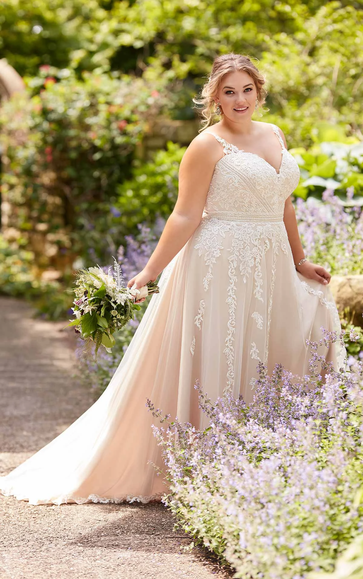 Plus Size Beach ALine Wedding Dress with Floral Lace