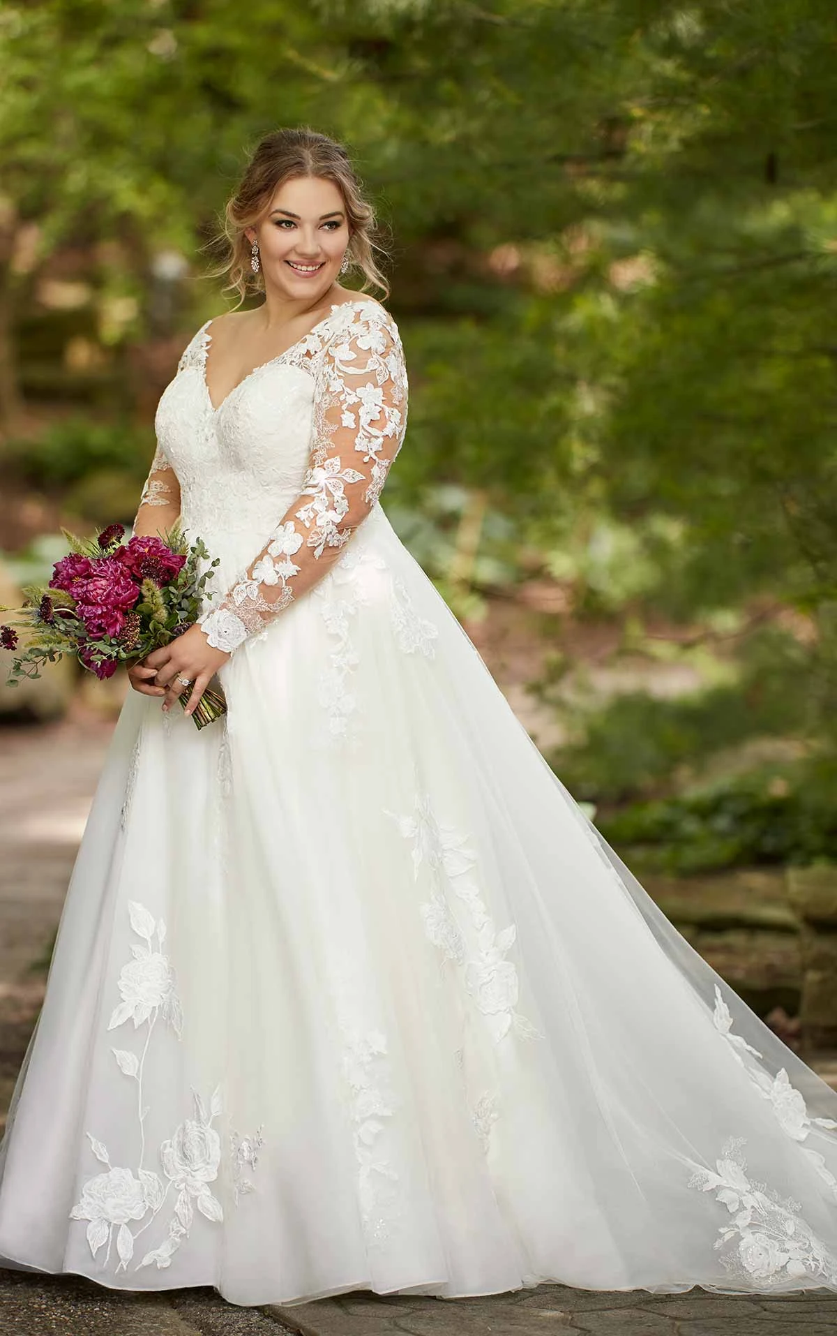 Long Sleeved Plus Size Ballgown with Floral Lace Essense