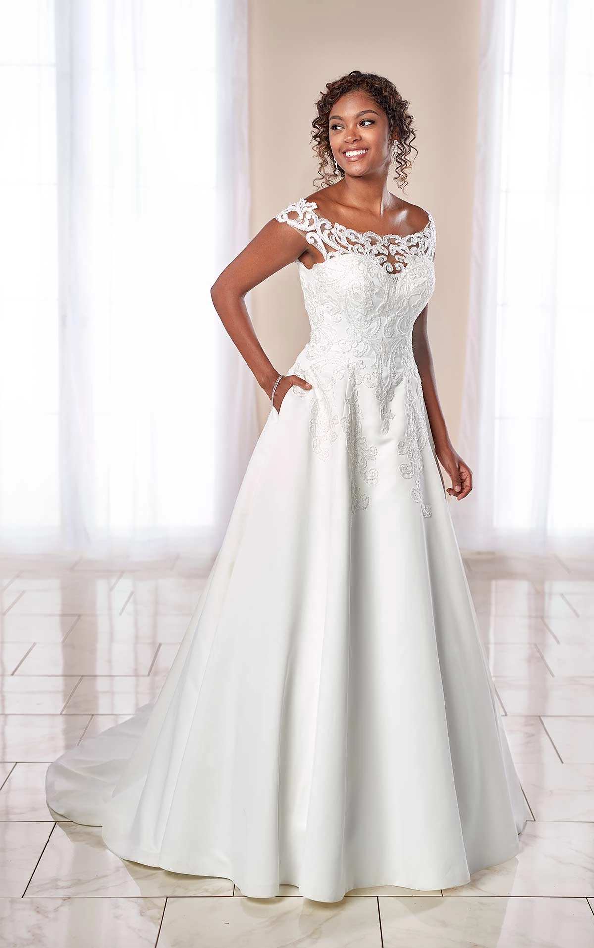 Modern Lace ALine Wedding Gown with Pockets Stella York