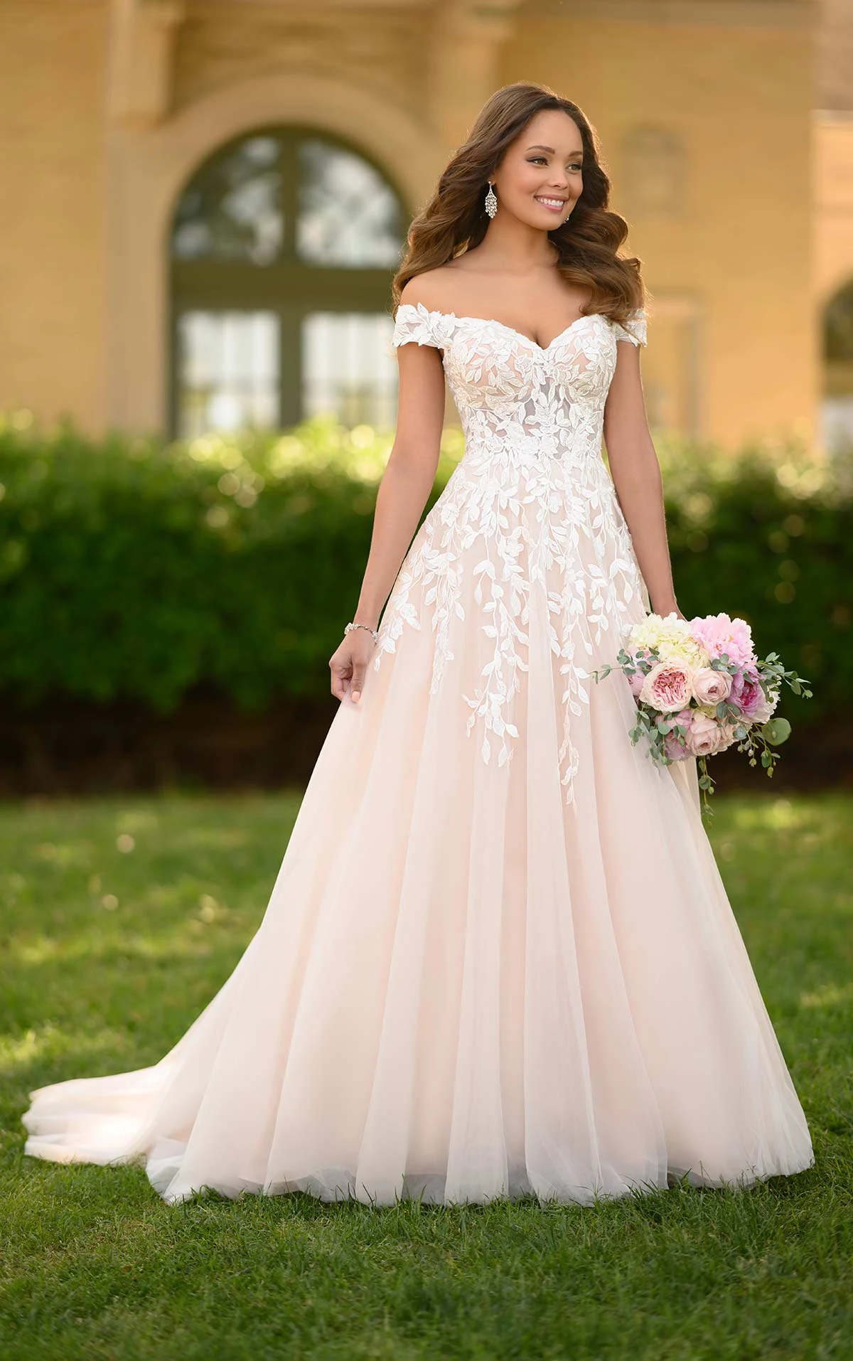 Romantic Aline Wedding Gown with Organic Leaf Pattern