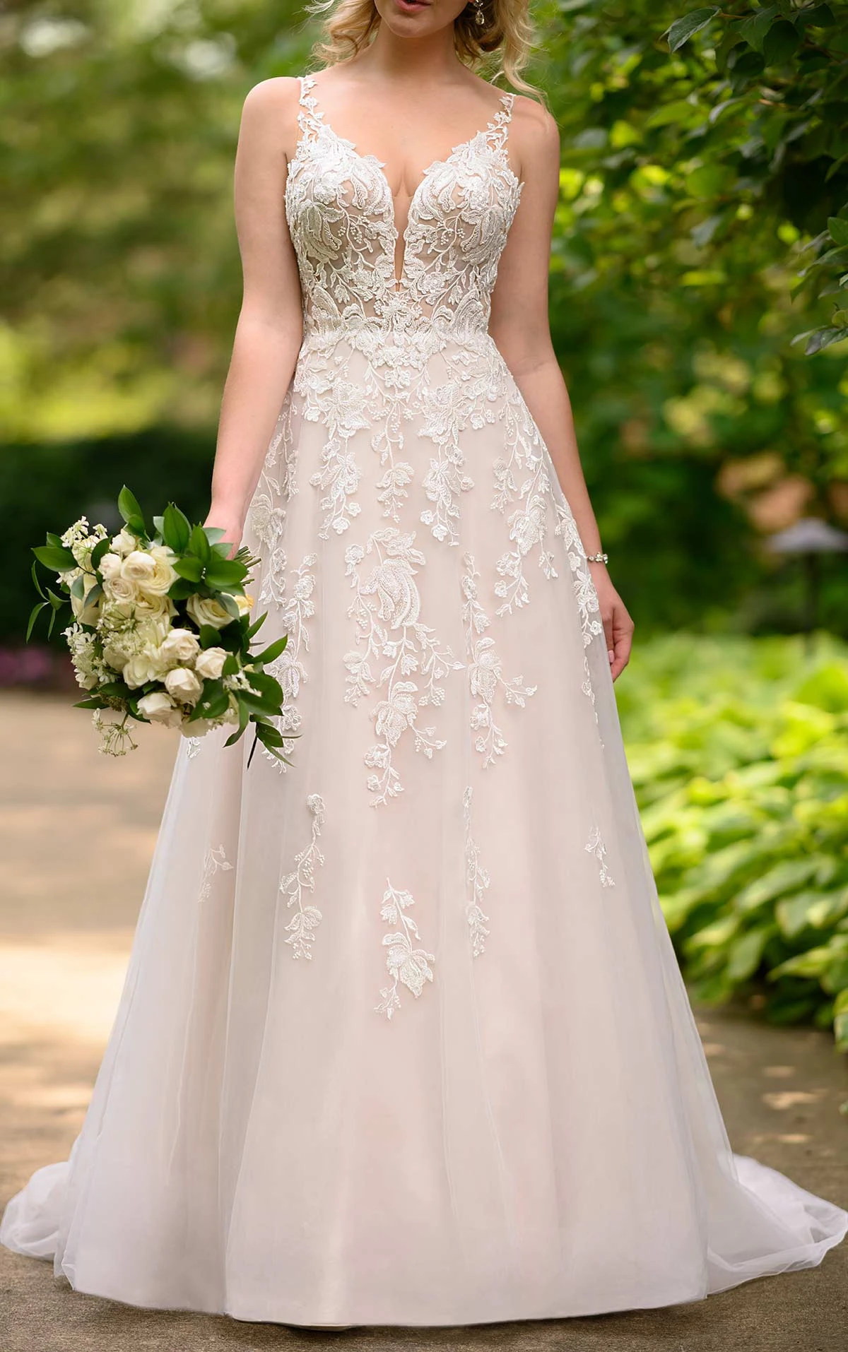 A Line Tulle Wedding Dress Sheer Wedding Dress Ivory wedding dress Wedding Dress with Train Ivory Wedding Gown Sheer Wedding dress