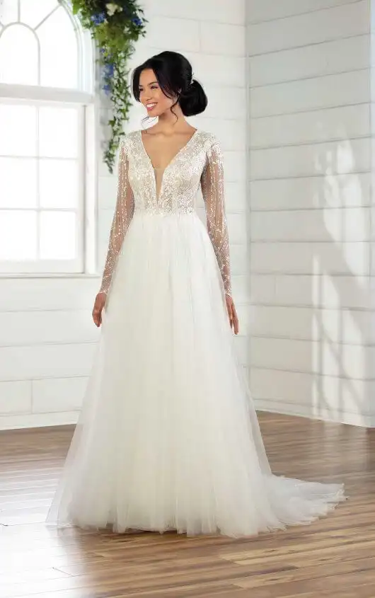 long sleeve embellished wedding dress