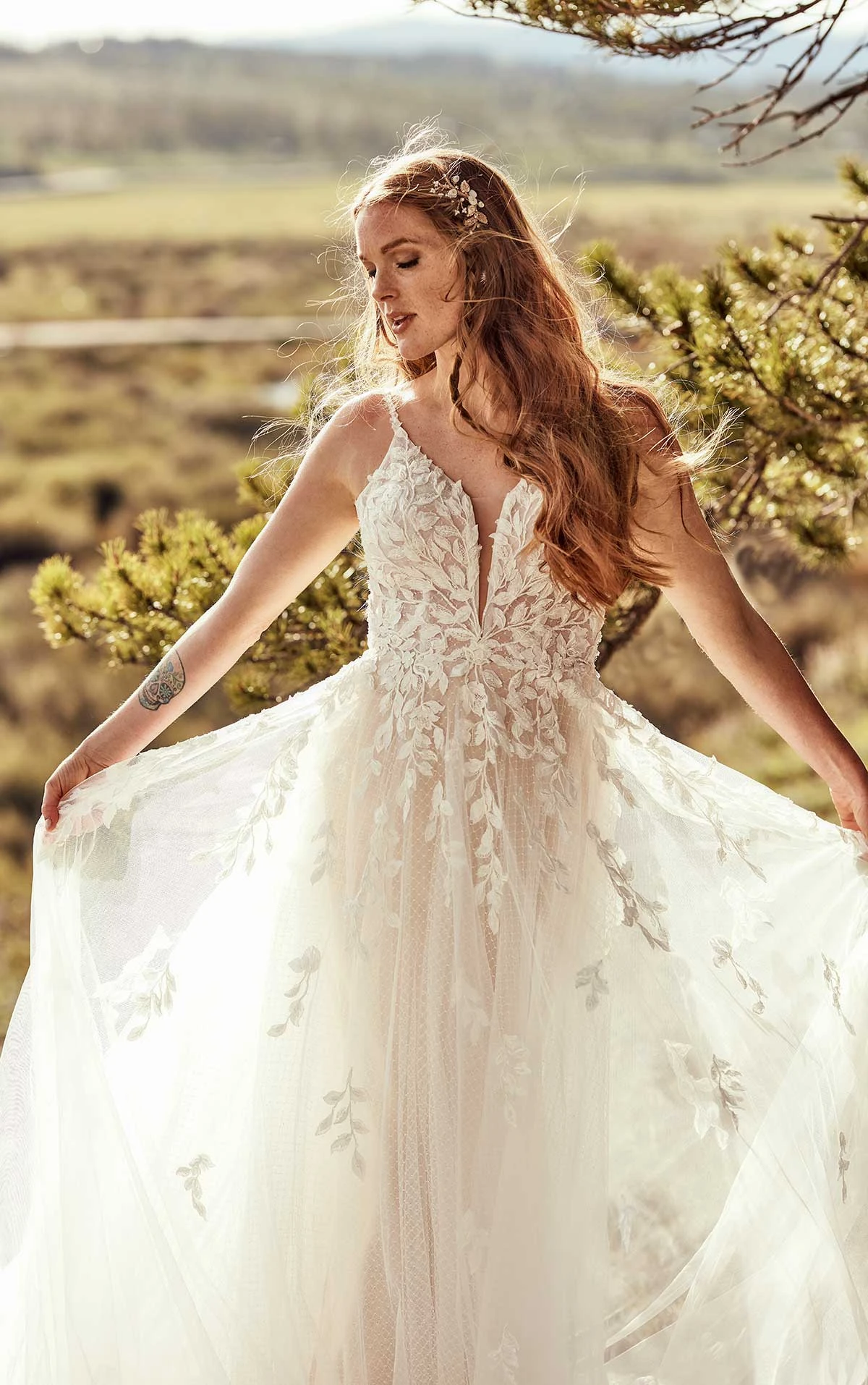 Tulle and Leaf Lace Wedding Dress All Who Wander