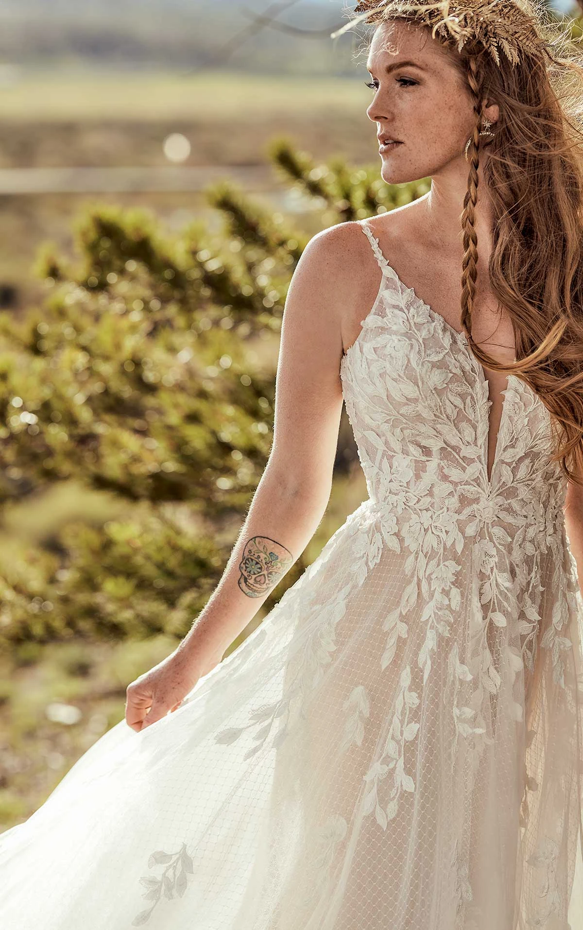 Tulle and Leaf Lace Wedding Dress All Who Wander