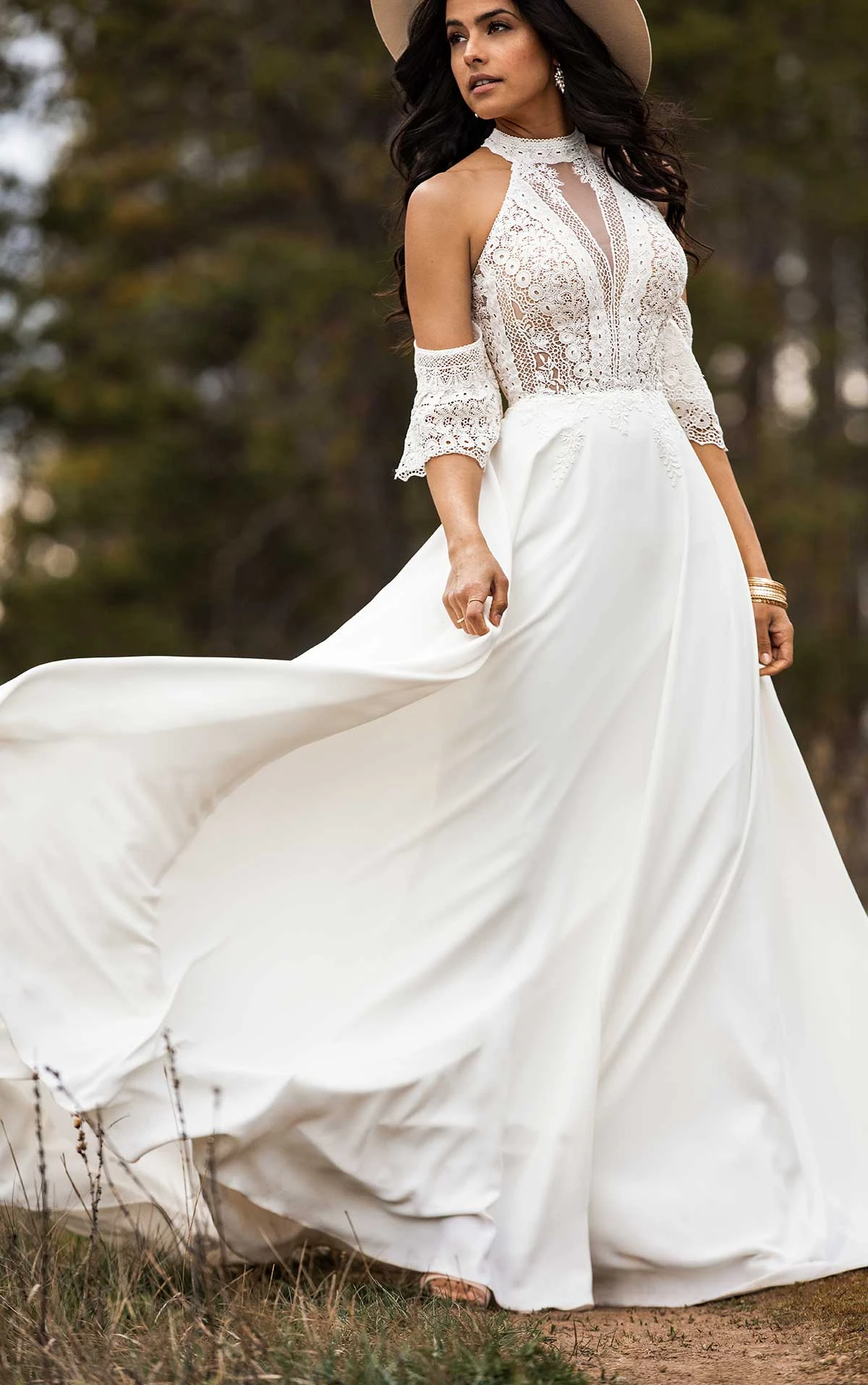 Simple Bohemian Wedding Dress with Removable Arm Cuffs