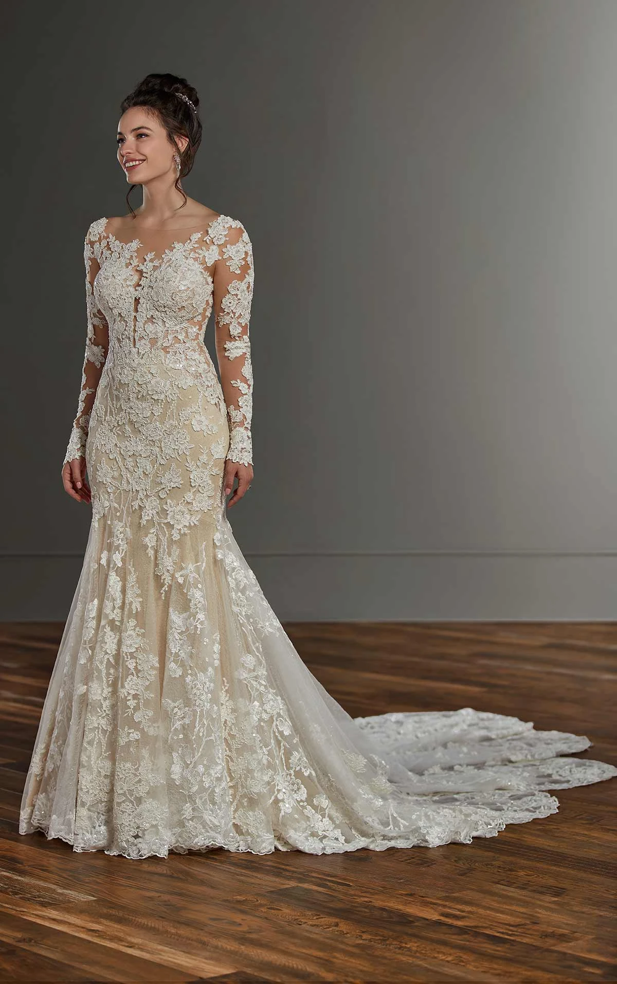 1119 Martina Liana Flourishing Lace Wedding Gown with
