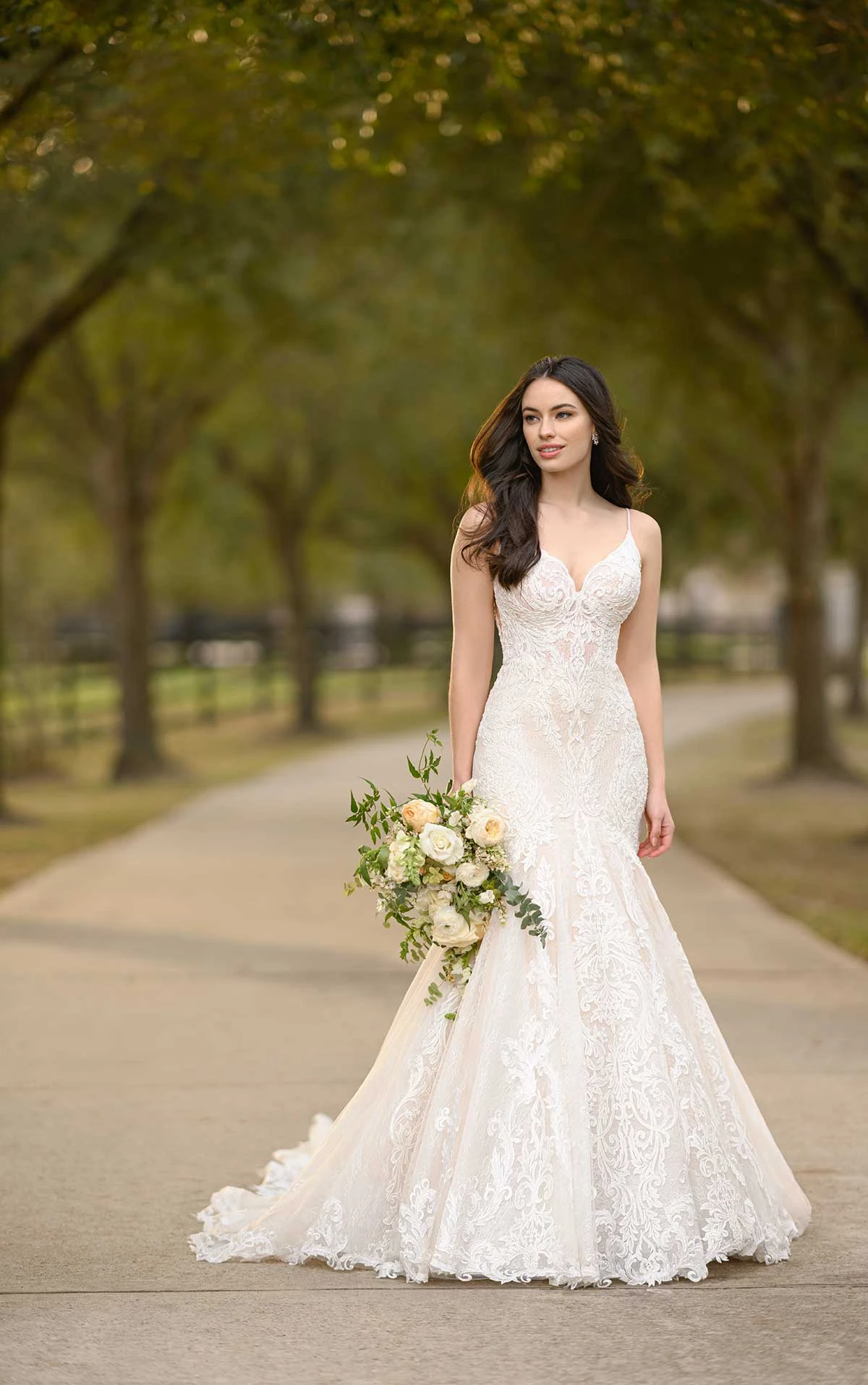 Modern FitandFlare Wedding Dress with Graphic Lace
