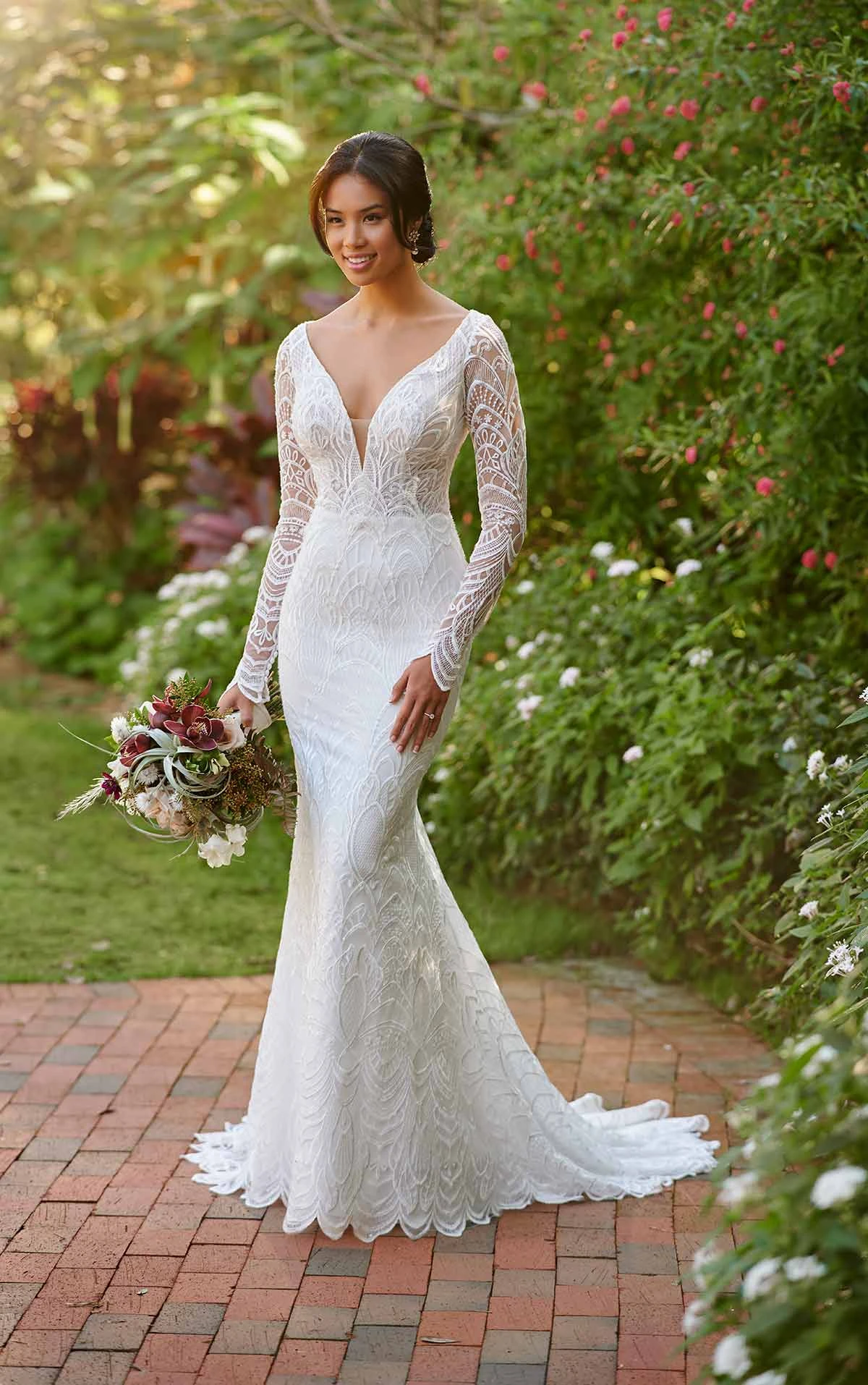 MixedPattern Lace Wedding Dress with Beading