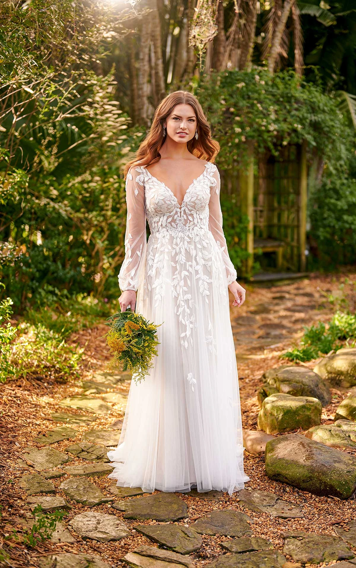 Sheer Boho-Style Wedding Dress with Bell Sleeves
