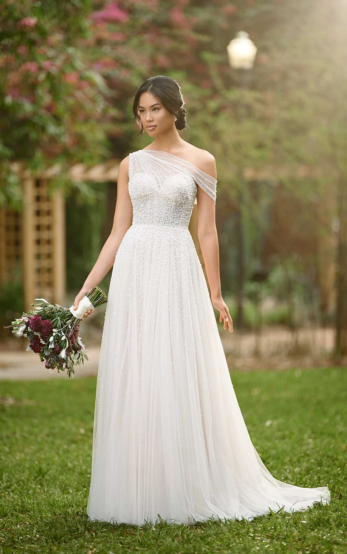 Asymmetrical Wedding Gown with Beaded Tulle Essense of