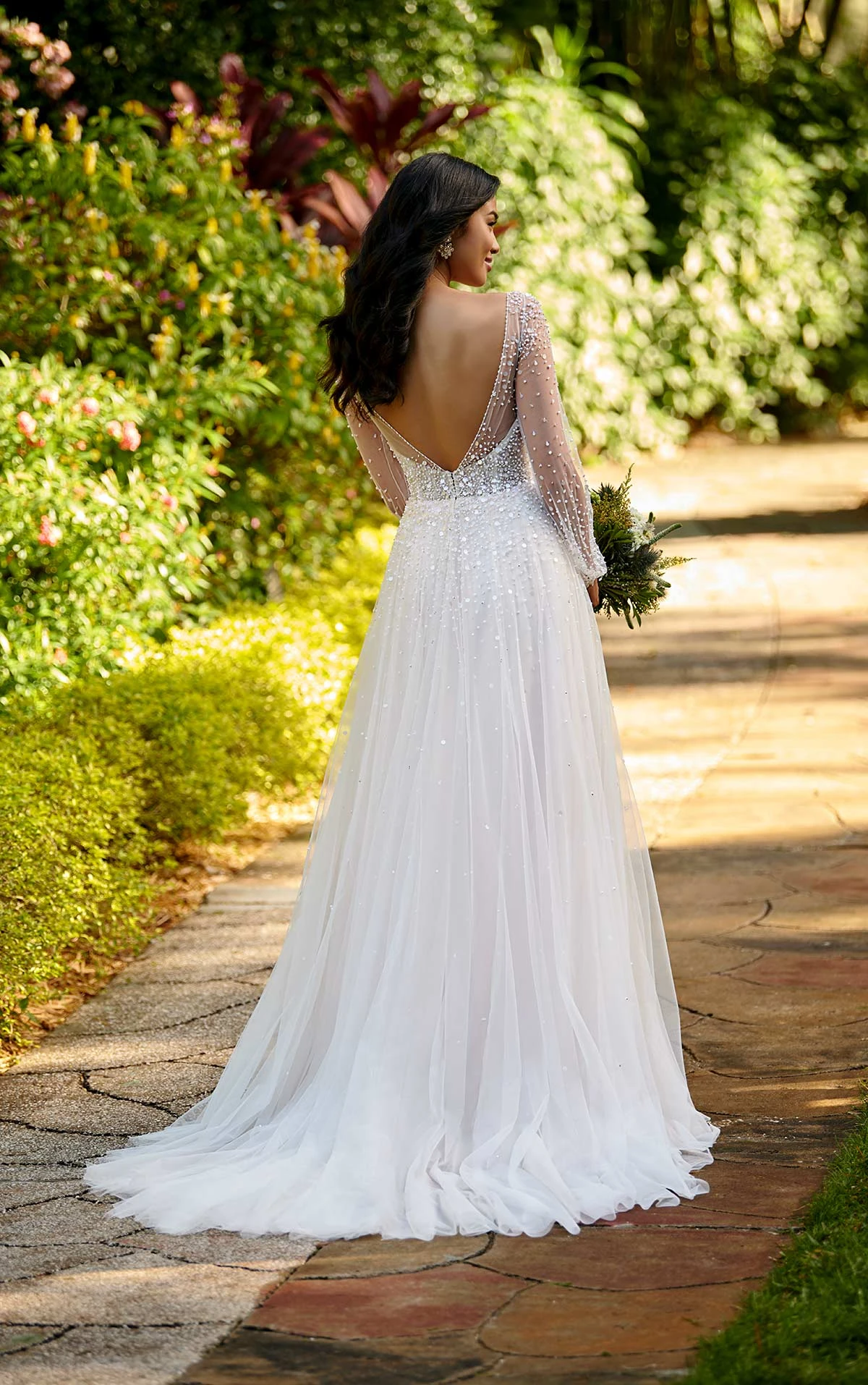 Sheer HandBeaded Wedding Dress with Voluminous Sleeves