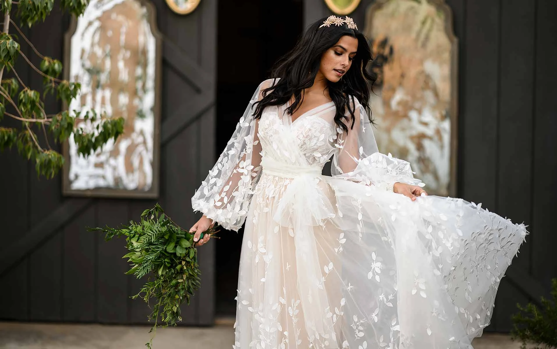 Strapless ALine Boho Wedding Gown With OrganicShaped
