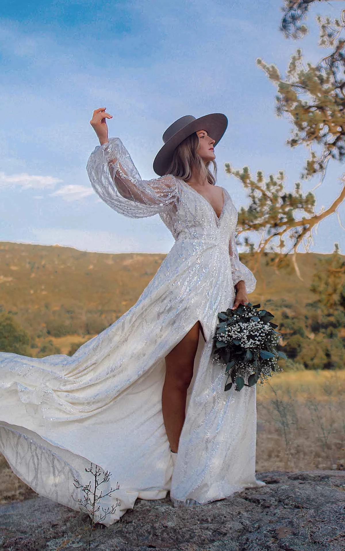 Modern Boho Wedding Gown with Long Sleeves Essense of